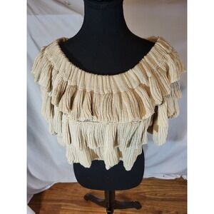 NWT Anthropologie Light Sand Knit Tiered Off The Shoulder Top Size Small